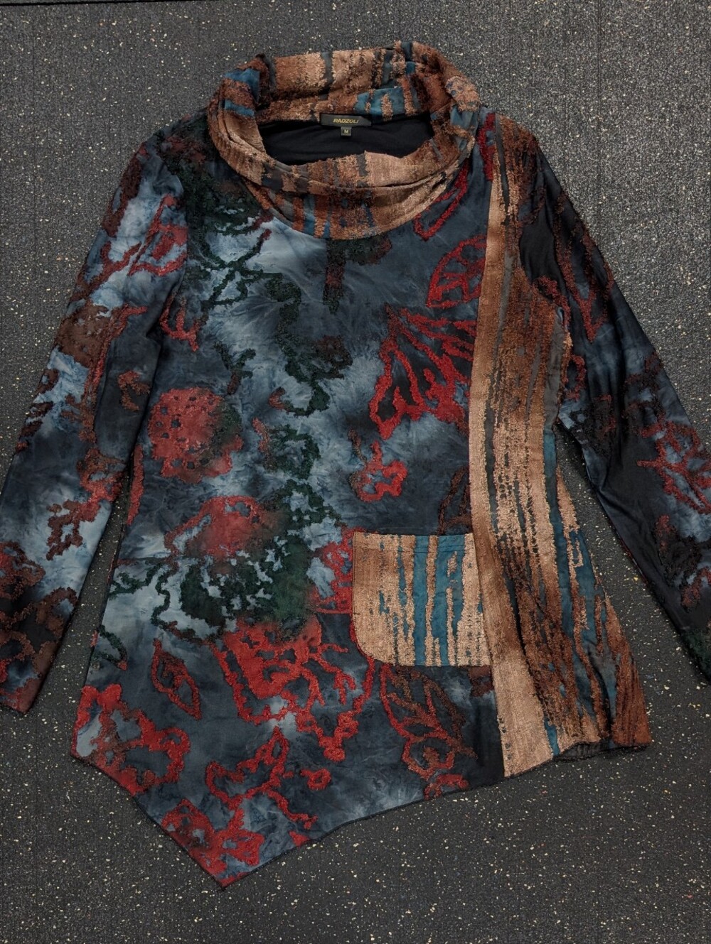 Radzoli Women's Tie Dye Cowl Neck Textured Long Sleeve Top Multicolor Medium